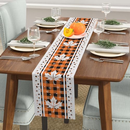 Maple Leaves Fall Table Runner 13 x 108 Inch Autumn Thanksgiving Decor - Farmhouse Style