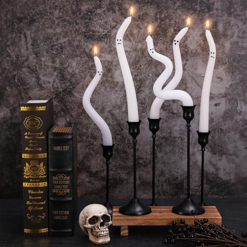 Halloween Ghost Taper Candles Set - Funny Twisted Wax Decorations for Home & Parties