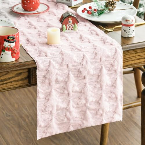 Pink Plush Christmas Table Runner 13x90 Inch Holiday Kitchen Decor