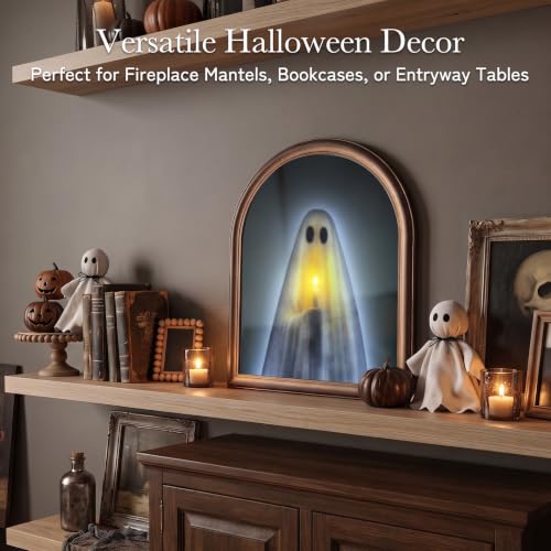 Halloween Ghost Mirror with Light-Up Spooky Glow 10.6x13.1 Inches - Tabletop Decor