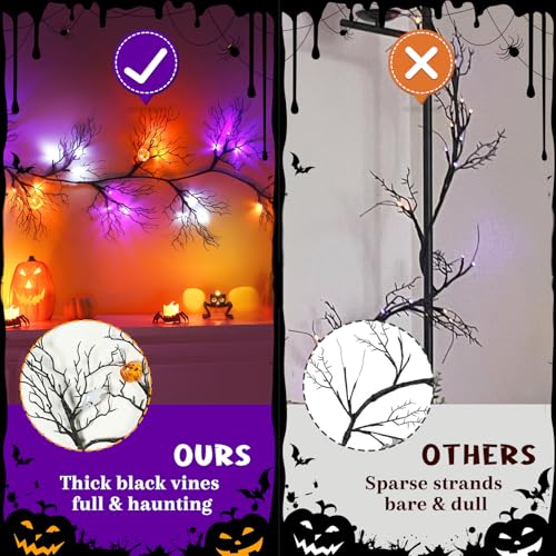 Halloween Garland with Pumpkin Bat Ghost Lights - 6FT Decor, Battery Operated, 8 Modes, Variation of Pumpkin & Bat & Ghost