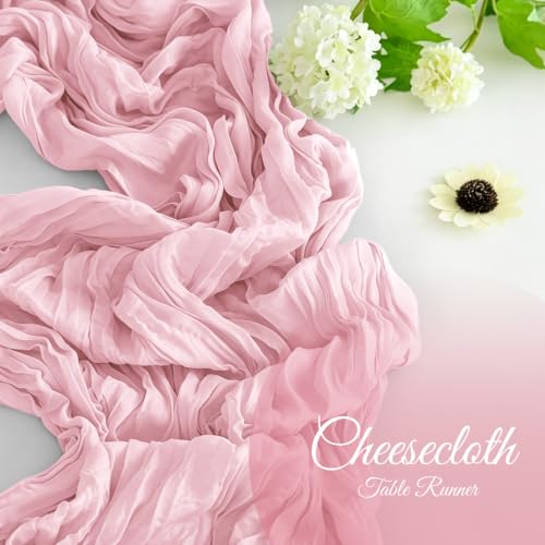 Light Pink Cheesecloth Table Runner 17x108 Inch Set of 8 - Boho Gauze Fabric