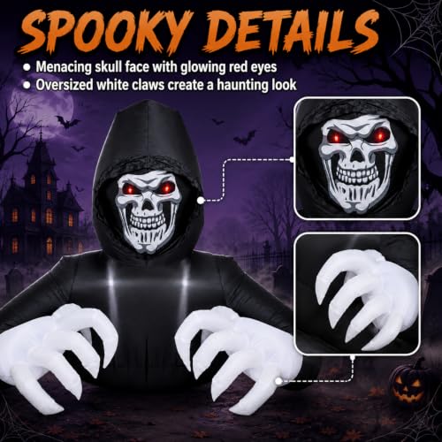 Inflatable Halloween Grim Reaper Decoration - 6FT Giant Scary Ghost with LED Lights