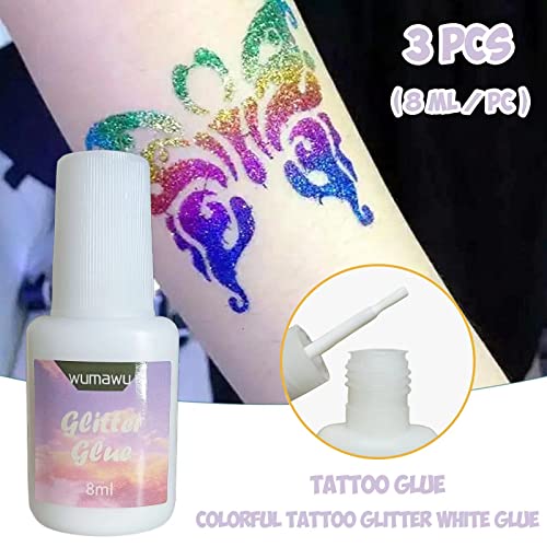 Water Soluble Glitter Glue Set - 8ml Brush Bottles for Body & Face Art, Halloween & Party Makeup (4 Pieces)