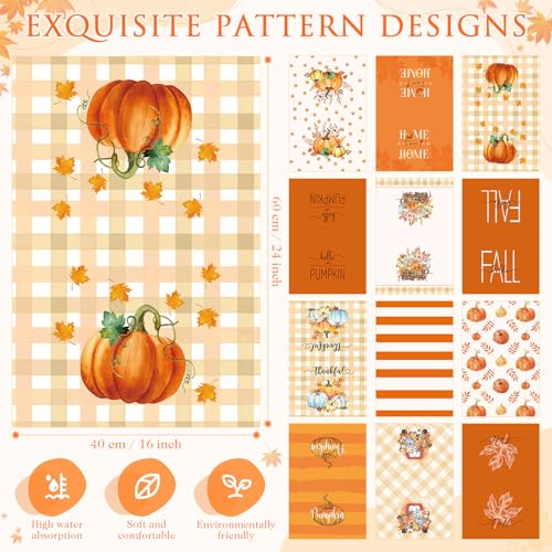 Fall Kitchen Towels Set - 12 Pack Microfiber Dish & Hand Towels 16x24 Inches