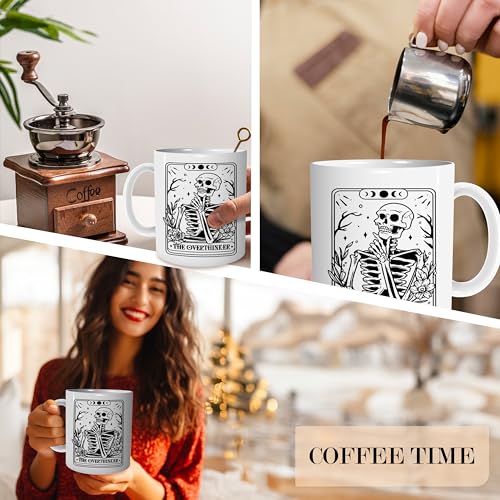 Skull Skeleton Mug - Gothic Coffee Cup for Goth Decor & Gift - 11oz White Ceramic