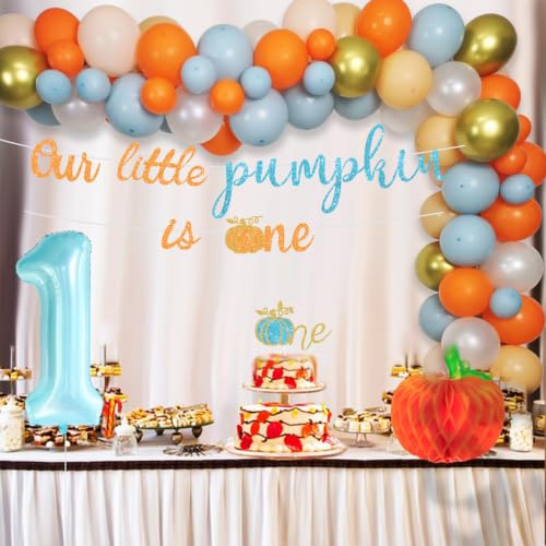 Fall Themed First Birthday Balloon Garland Kit with Pumpkins & Number 1 Foil Balloon