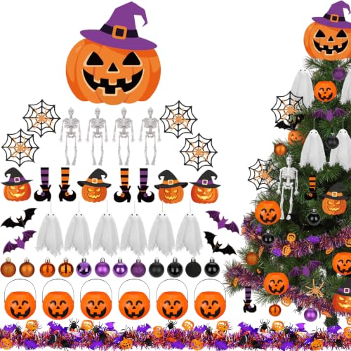 Halloween Tree Ornaments Decorations Set - Witch Hat Pumpkin Skeleton Ghost & More - Variation of THIS listing