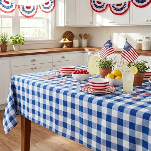 120x56 Inch Blue and White Buffalo Plaid Tablecloth - Checkered Farmhouse Decor