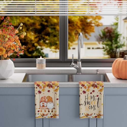 Gnome Pumpkin Dish Towels Set of 2 - Fall Kitchen Decor 18x26 Inches