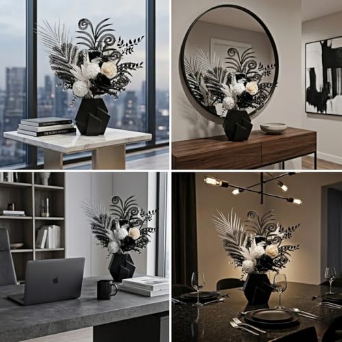 Gothic Artificial Flower Bouquet - 17-Inch Minimalist Home Decor, Champagne & Black