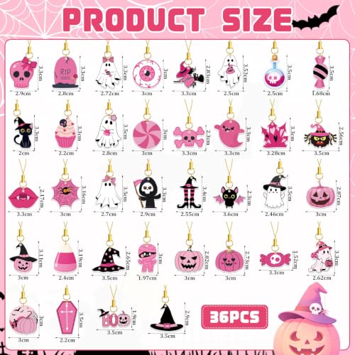 Pink Halloween Decorations Set - 36 Double-Sided Acrylic Hanging Ornaments with Gold Strings