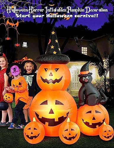 6 FT Halloween Inflatable Ghost Pumpkin & Black Cat Outdoor Decor with LED Lights