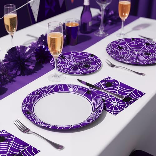 Purple Halloween Party Decorations Set - Spider Web Plates & Napkins - Variation of THIS listing