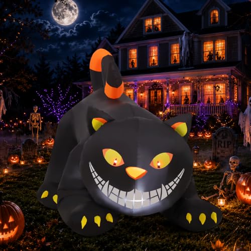 Outdoor Black Cat Inflatable Halloween Decoration with LED Lights, 6 FT