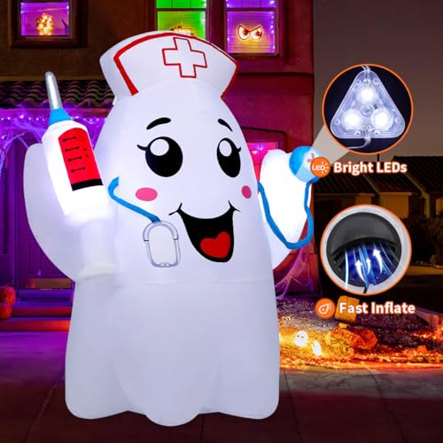 5Ft Halloween Inflatable Ghost with LED Lights Outdoor Yard Decoration
