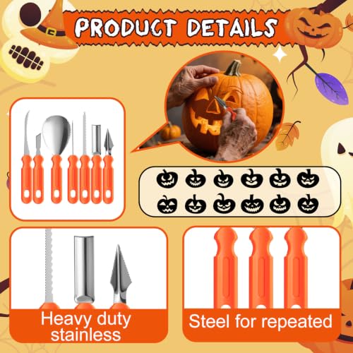 Halloween Pumpkin Carving Kit 80 Vivid Style Set with Templates & Tote Bag - 76 Pieces