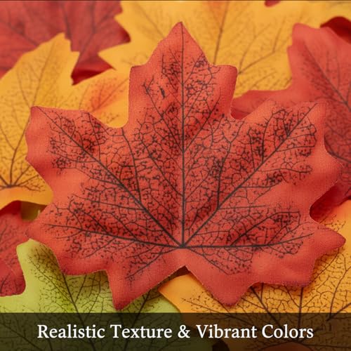Artificial Fall Leaves 200 Pcs - Realistic Autumn Maple Leaf Decor for Crafts & Events