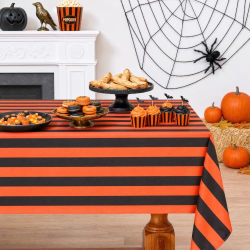 2 Pack Black and Orange Striped Waterproof Tablecloth 57x84 Inch - Rectangular