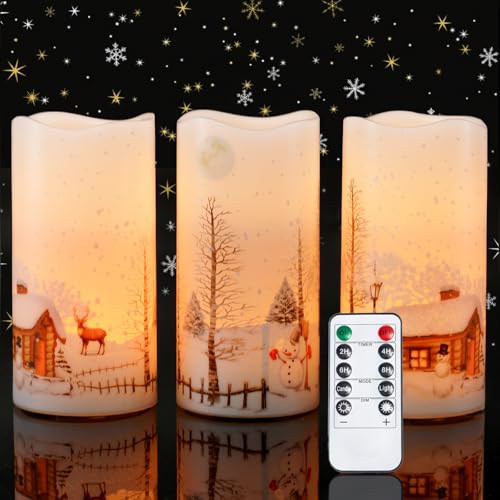 Homemory Christmas Flameless Candles with Remote - House, Santa Claus, Elk