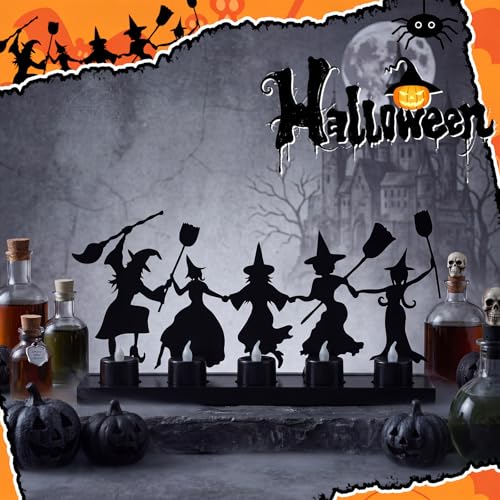 Bucherry Halloween Dancing Witches Metal Candle Holder with LED Decor - Variation of Dancing Witches
