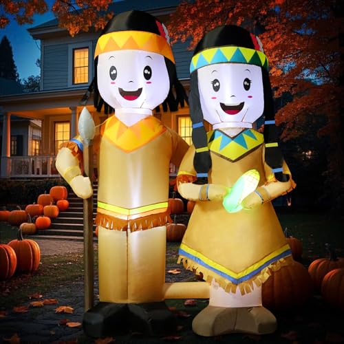 Native American Indian Inflatable Lawn Decor - 6FT Outdoor LED Yard Decoration - Patriotic Holiday Party Gift - Variation of Indian
