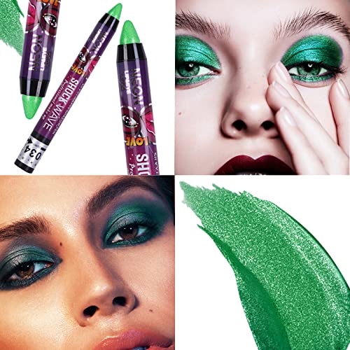 Green Eyeshadow Stick for St Patrick's Day - Metallic Glitter Eye & Face Makeup - 2 Pack - Forest Green, Bright Shimmer, Multi-Use
