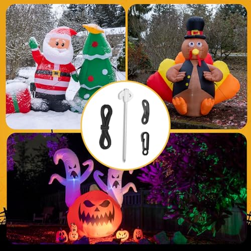 Heavy Duty Inflatable Stakes Set - 60 Pcs Garden Lawn Tie Downs with Hooks & Ropes - Seasonal Decor Security - Variation 60