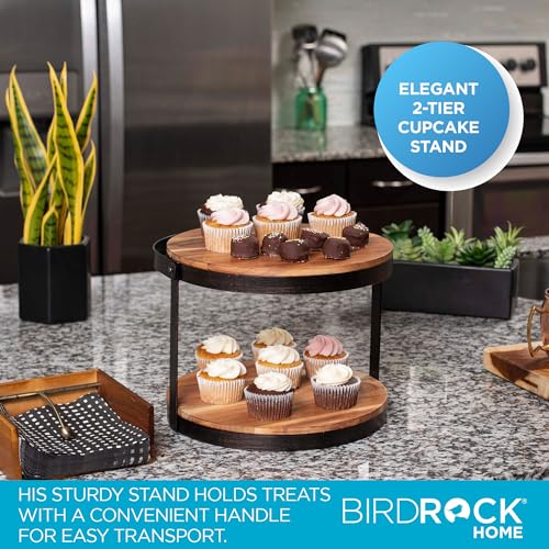 Rustic 2-Tier Cake Stand with Handle - Farmhouse Wood & Iron Dessert Display