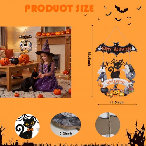 Halloween Ghost Wood Door Sign with Wreath - Spooky Fall Decor