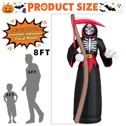 8FT Halloween Inflatable Grim Reaper Blow Up Yard Decor - Outdoor Spooky Decoration, Black Reaper Variation