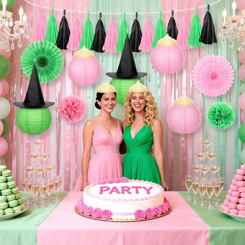 Halloween Witch Party Decorations Set Pink & Green Lanterns Pompoms