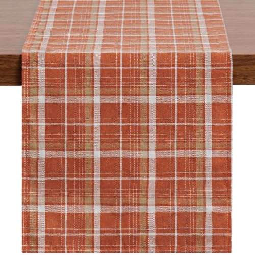Softalker Fall Checkered Tartan Table Runner - Orange, 13x70 Inches (Variation: Orange Plaid / 13x70")