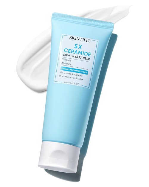 SKINTIFIC 5X Ceramide Facial Cleanser - Gentle Hydrating Daily Face Wash with Hyaluronic Acid for Dry to Normal Skin