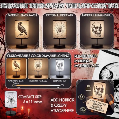 Halloween Gothic Table Lamp with Spooky Patterns - 11x5 Inches, Dimmable Night Light Decor