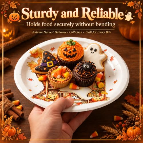 Fall Ghost Paper Plates - 100Pcs 7-Inch Halloween Disposable Halloween Party Dinnerware - Fall Themed Party Supplies