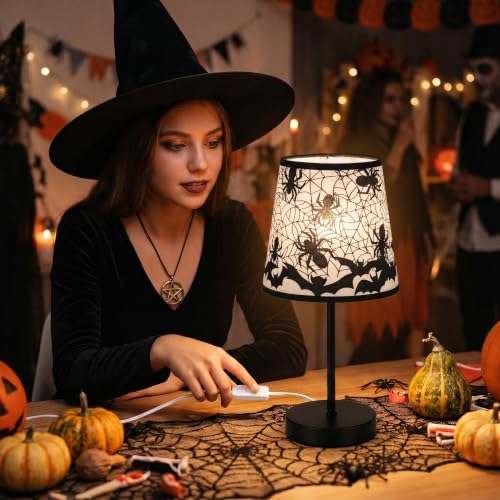 VIHOSE Halloween Spider Web Bat Table Lamp - 10.6x3.9 Inch Web Bat Decor - Web Bat Variation