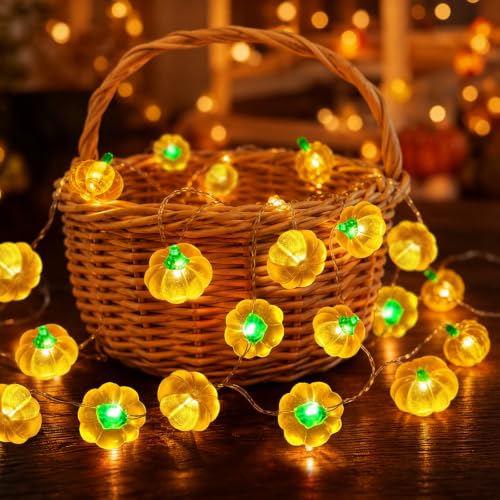 Aiyomt 30LED Pumpkin String Lights - Fall Battery Decor, 10FT Halloween & Thanksgiving Lights