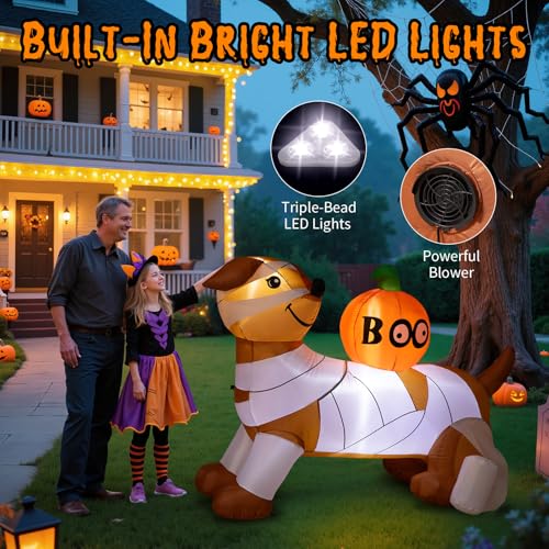 5FT Halloween Inflatable Mummy Dog - Funny Outdoor Yard Decor with Boo Pumpkin