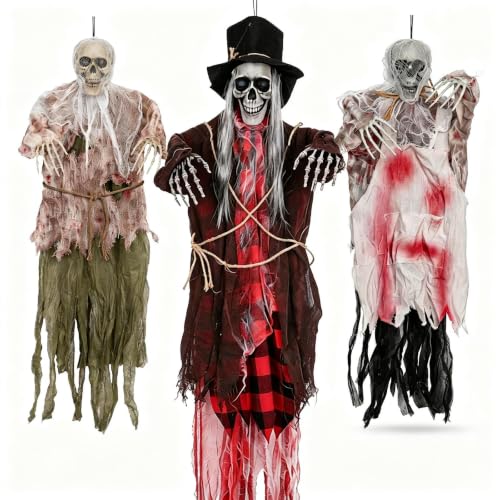 Halloween Hanging Skeleton Decorations 3 Pack Outdoor Indoor Porch Tree Scene Set