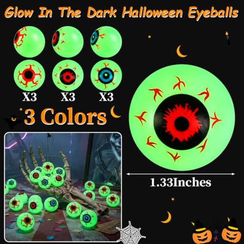 Glow in the Dark Halloween Fake Eyeballs 30-Pack - Spooky Plastic Decorations