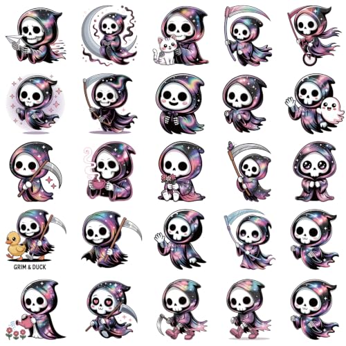 Halloween Refrigerator Magnets - 24 Cute Grim Reaper Pastel Goth Decor for Kitchen & Office