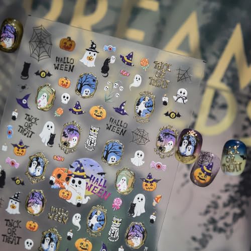 Halloween Nail Stickers 3D Embossed Ghost Pumpkin Skull - Style-36