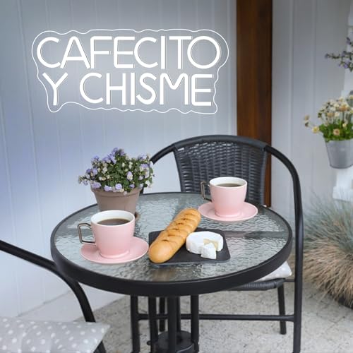 Dimmable Neon Sign Cafecito Y Chisme - Warm Coffee & Chisme Neon Light for Home & Gifts