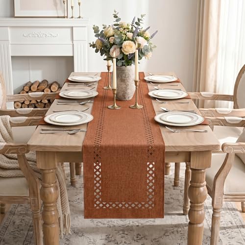 Rusty Orange Geometric Table Runner 13x60 Inch Fall Thanksgiving Decor