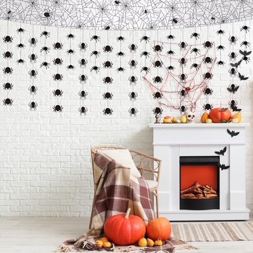 Halloween Spider Web Decorations Set - Hanging Spider Banners & Ornaments