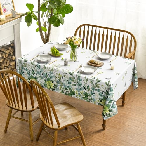 Horaldaily Eucalyptus Floral Tablecloth 60x120 Inch Rectangular Green for Party & Picnic