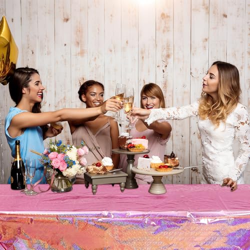 Pink and Green Holographic Tablecloths 54x108 Inches - Iridescent Disposable Party Covers - Witch, Birthday, Wedding Decorations