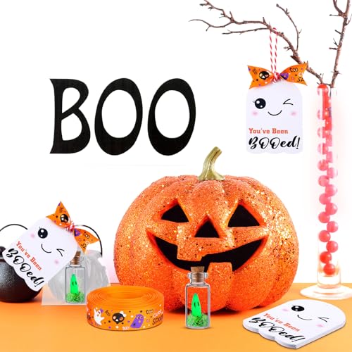 Halloween Ghost Mason Jar Figurine Set - 20 Luminous Mini Ghosts with Moss & Accessories