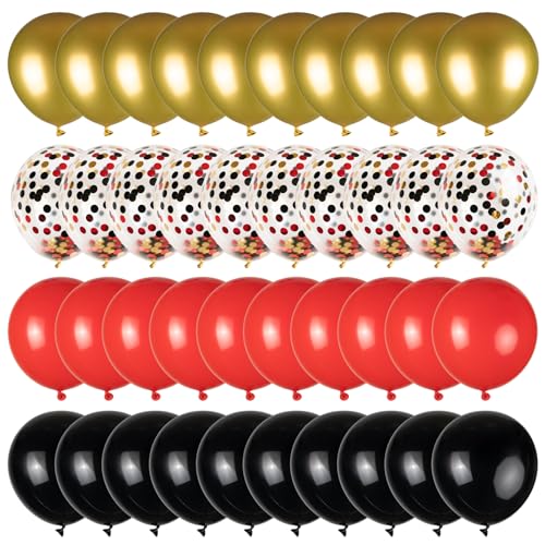 Black Red Gold Balloons Set - 100pcs 12-inch Latex Confetti & Solid Colors for Party
